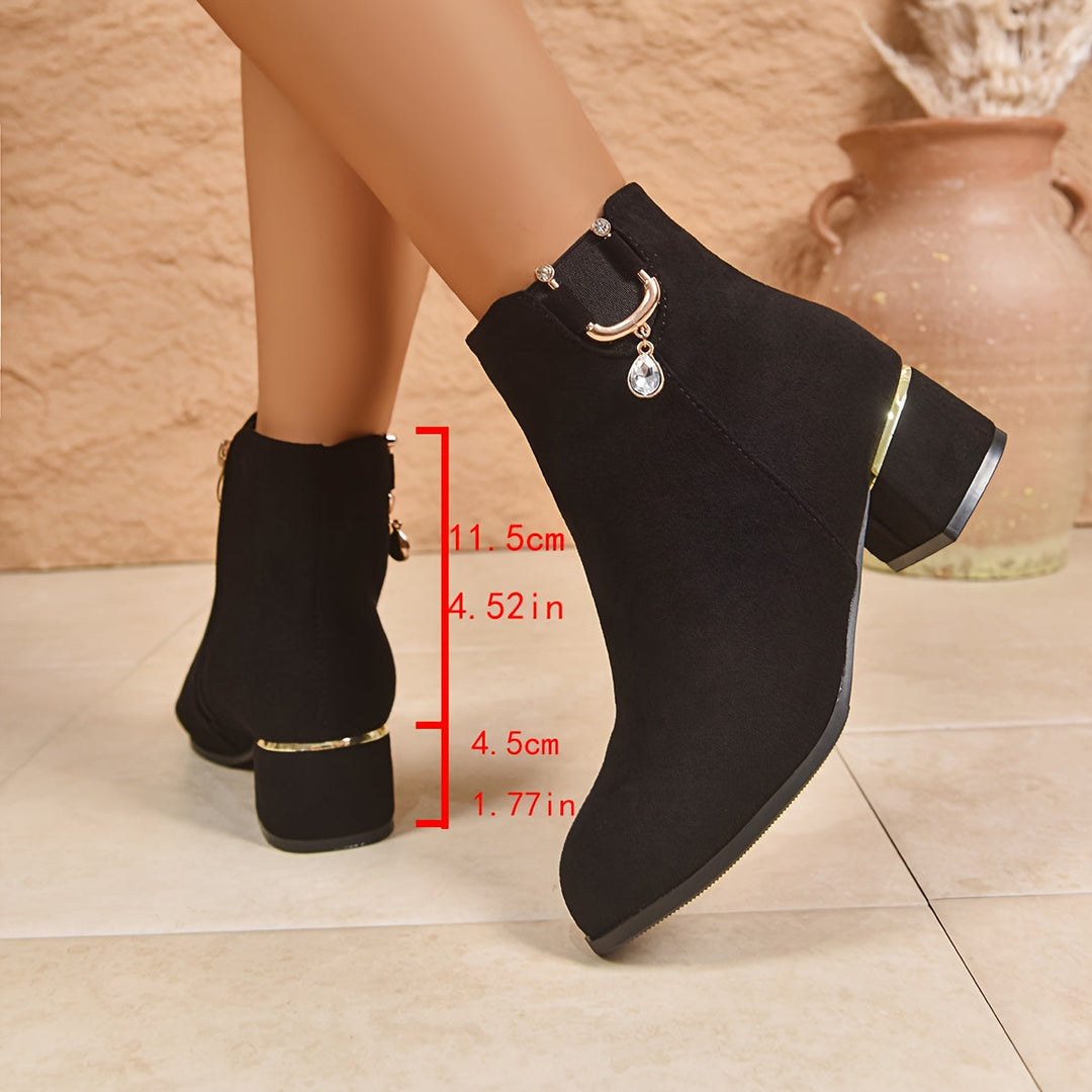 Britta | Damen Ankle Boot Stiefelette mit Blockabsatz - Dark Brown - Image 3