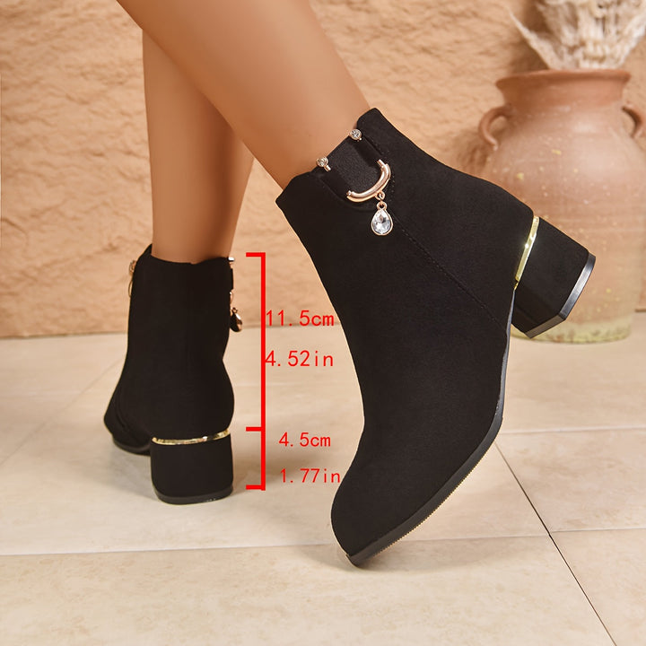 Britta | Damen Ankle Boot Stiefelette mit Blockabsatz - Dark Brown - Image 3
