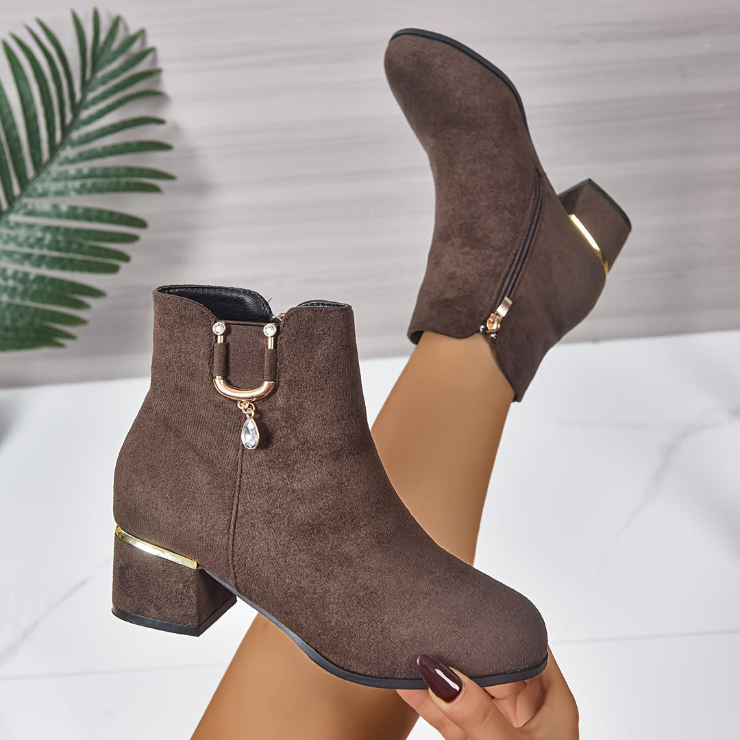 Britta | Damen Ankle Boot Stiefelette mit Blockabsatz - Dark Brown - Image 4