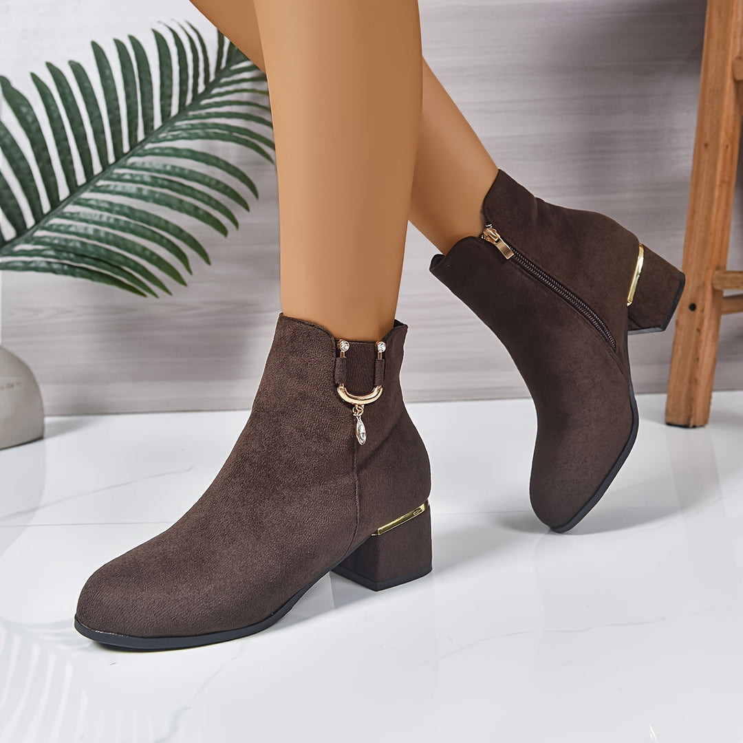 Britta | Damen Ankle Boot Stiefelette mit Blockabsatz - Dark Brown - Image 8