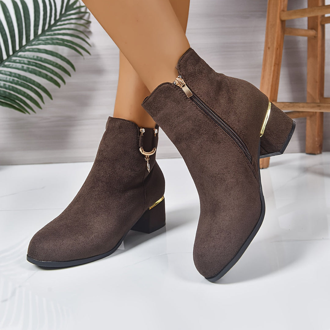 Britta | Damen Ankle Boot Stiefelette mit Blockabsatz - Dark Brown - Image 9