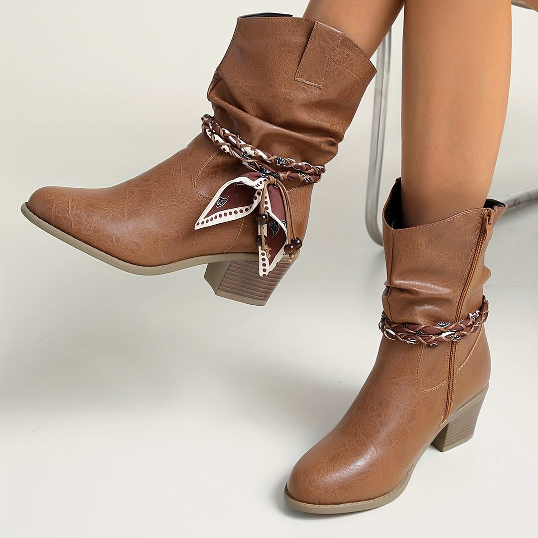 Britta | Damen Ankle Boots Western Schleife Braun - Brown - Image 3