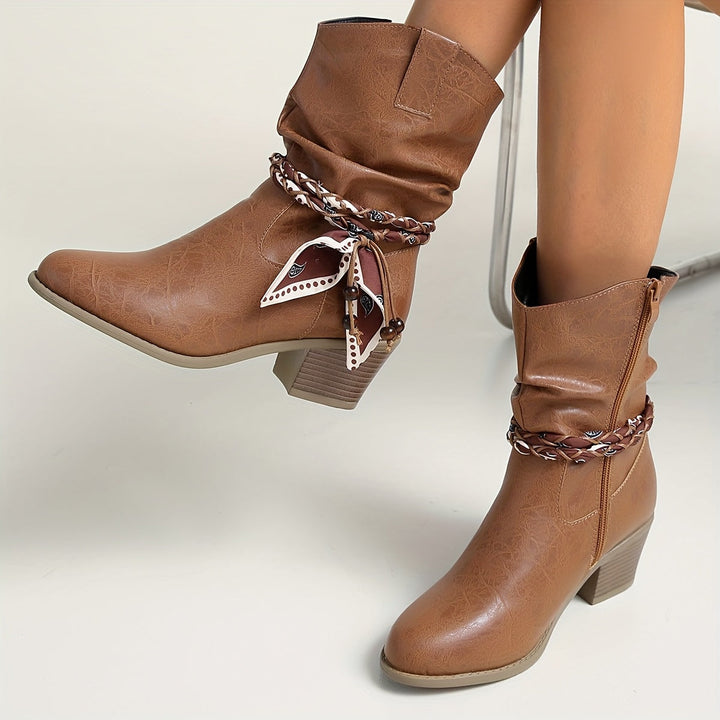 Britta | Damen Ankle Boots Western Schleife Braun - Brown - Image 3