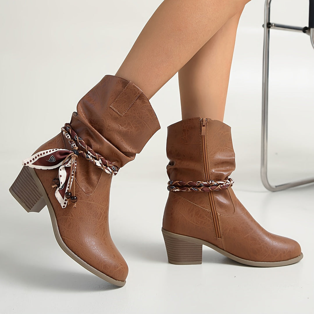 Britta | Damen Ankle Boots Western Schleife Braun - Brown - Image 4