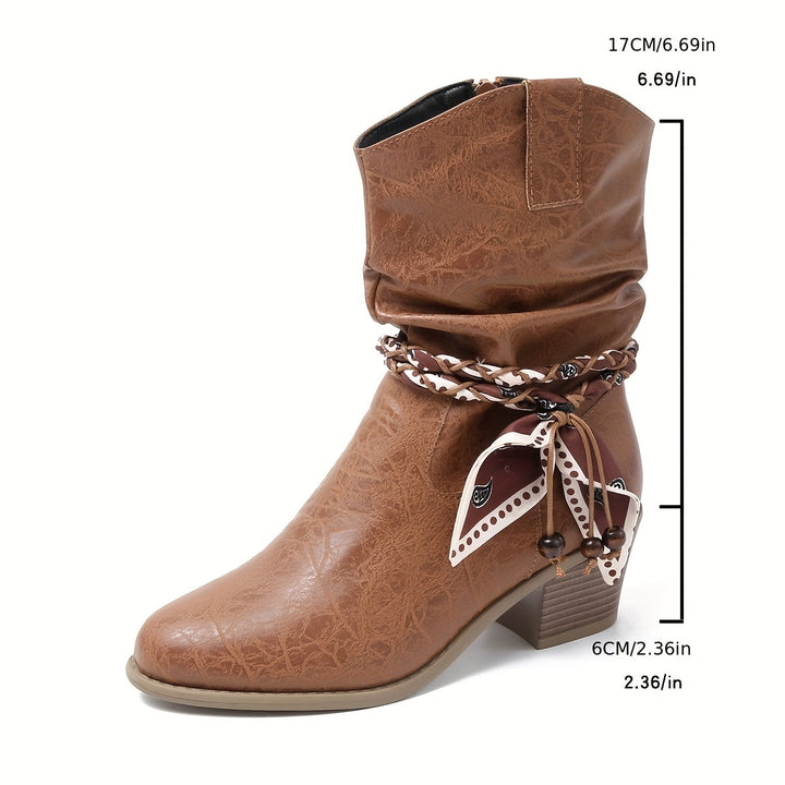 Britta | Damen Ankle Boots Western Schleife Braun - Brown - Image 5