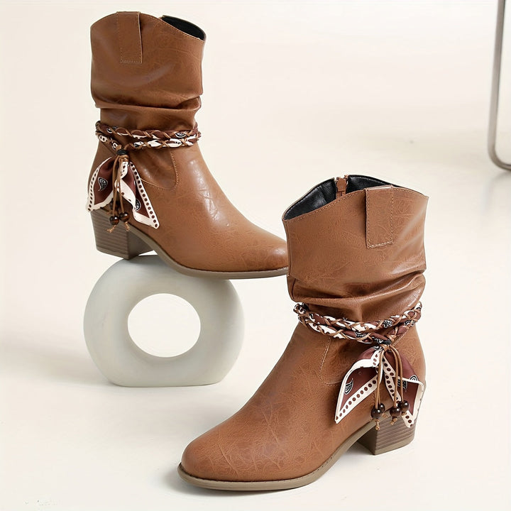Britta | Damen Ankle Boots Western Schleife Braun - Brown - Image 7