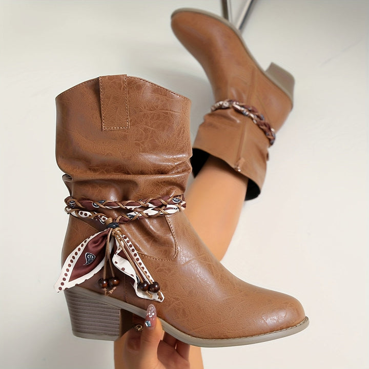 Britta | Damen Ankle Boots Western Schleife Braun - Brown - Image 8