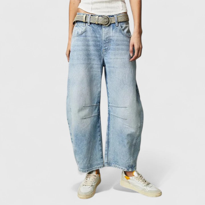 Britta | Damen Barrel Jeans High Waist Wide Leg - Blue - Image 2