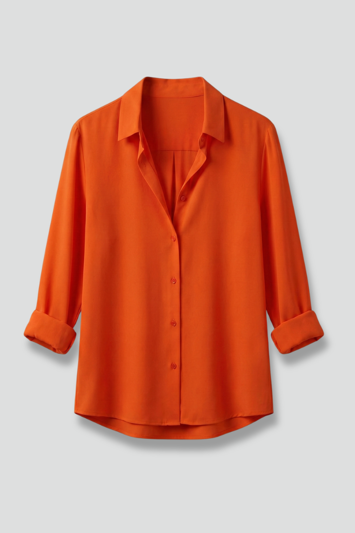 Britta | Damen Langarm Hemdbluse mit Kragen - Orange - Image 1