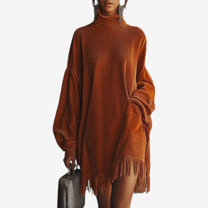 Britta | Damen Oversize Strickkleid mit Rollkragen - Brown - Image 1