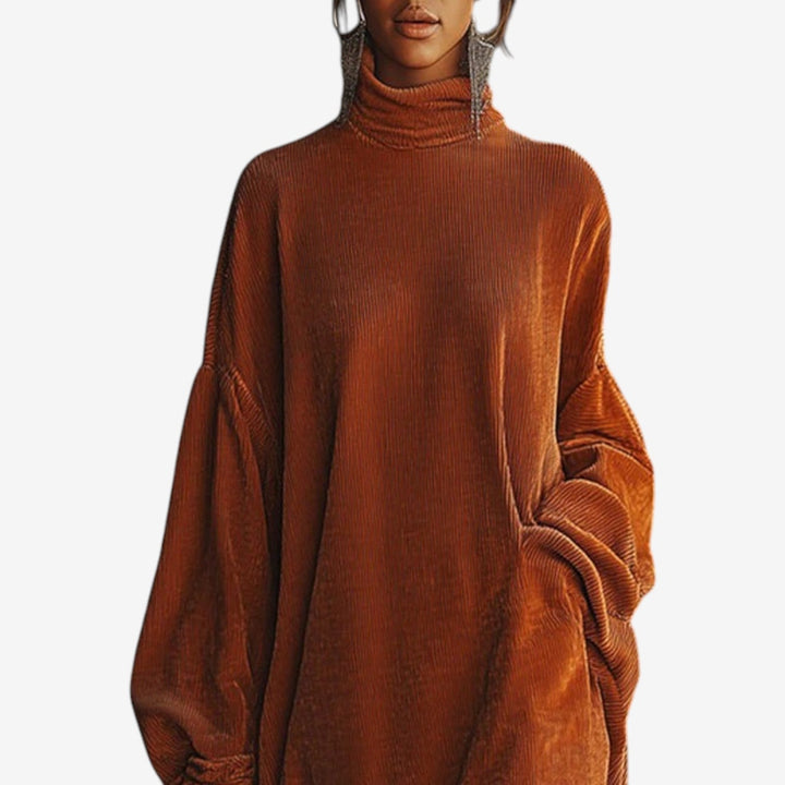 Britta | Damen Oversize Strickkleid mit Rollkragen - Brown - Image 2