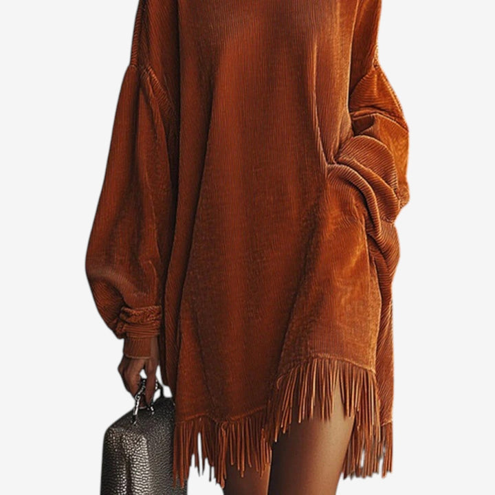 Britta | Damen Oversize Strickkleid mit Rollkragen - Brown - Image 3