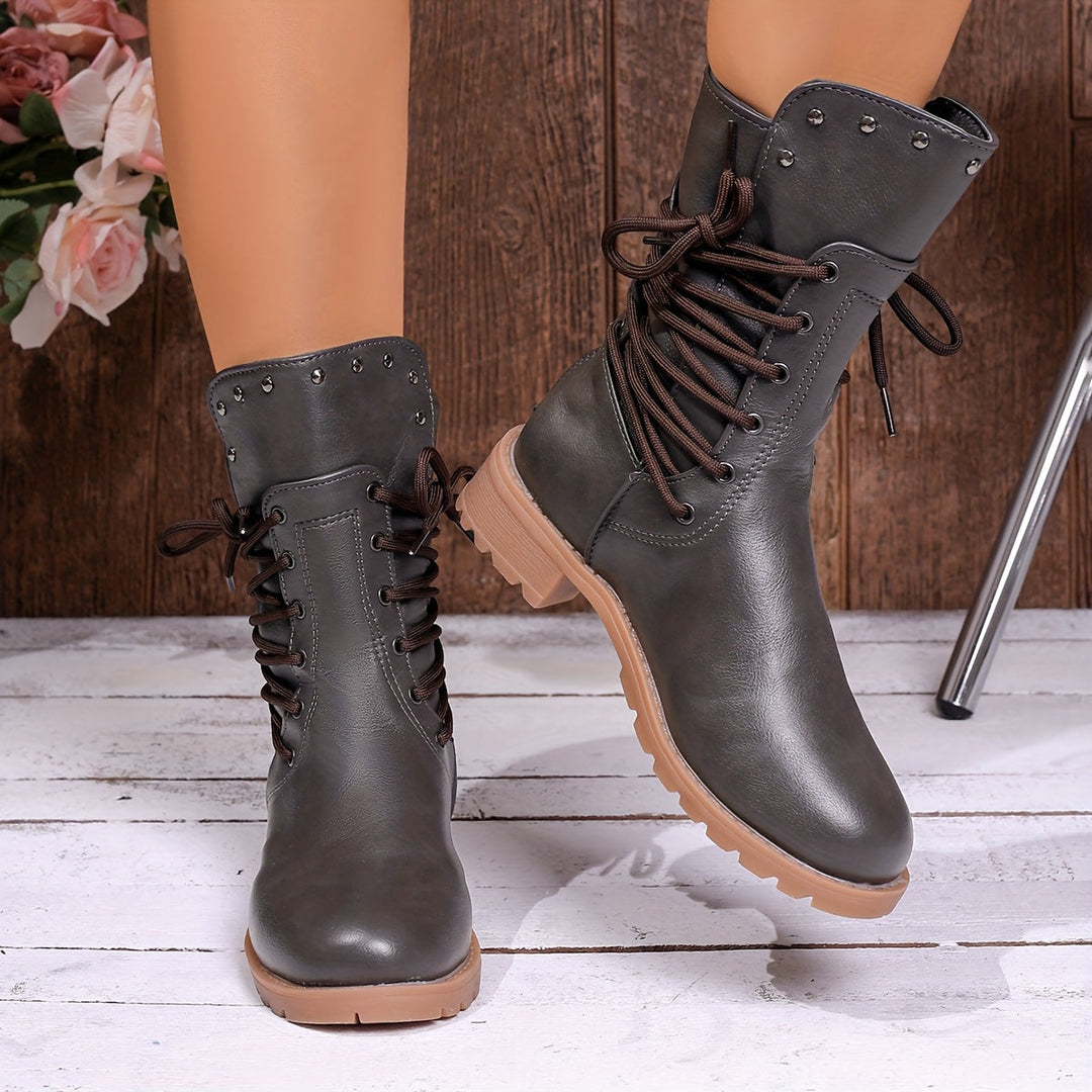 Britta | Damen Schnürstiefel Schwarz mit Blockabsatz - Black - Image 10