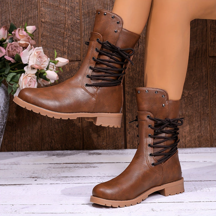 Britta | Damen Schnürstiefel Schwarz mit Blockabsatz - Black - Image 11