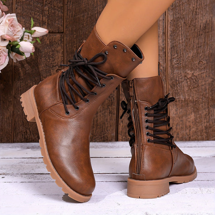 Britta | Damen Schnürstiefel Schwarz mit Blockabsatz - Black - Image 12