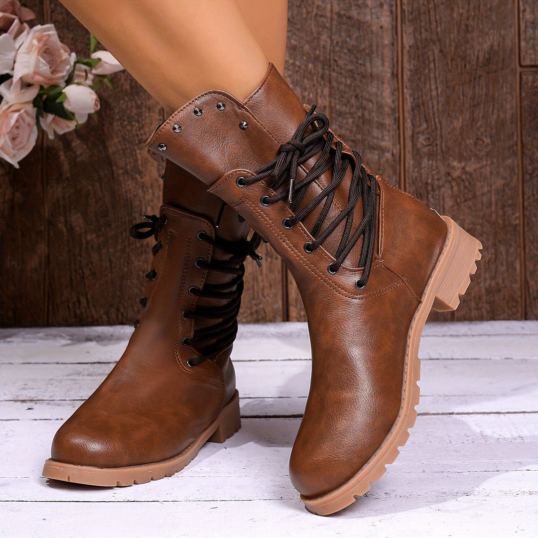 Britta | Damen Schnürstiefel Schwarz mit Blockabsatz - Black - Image 13