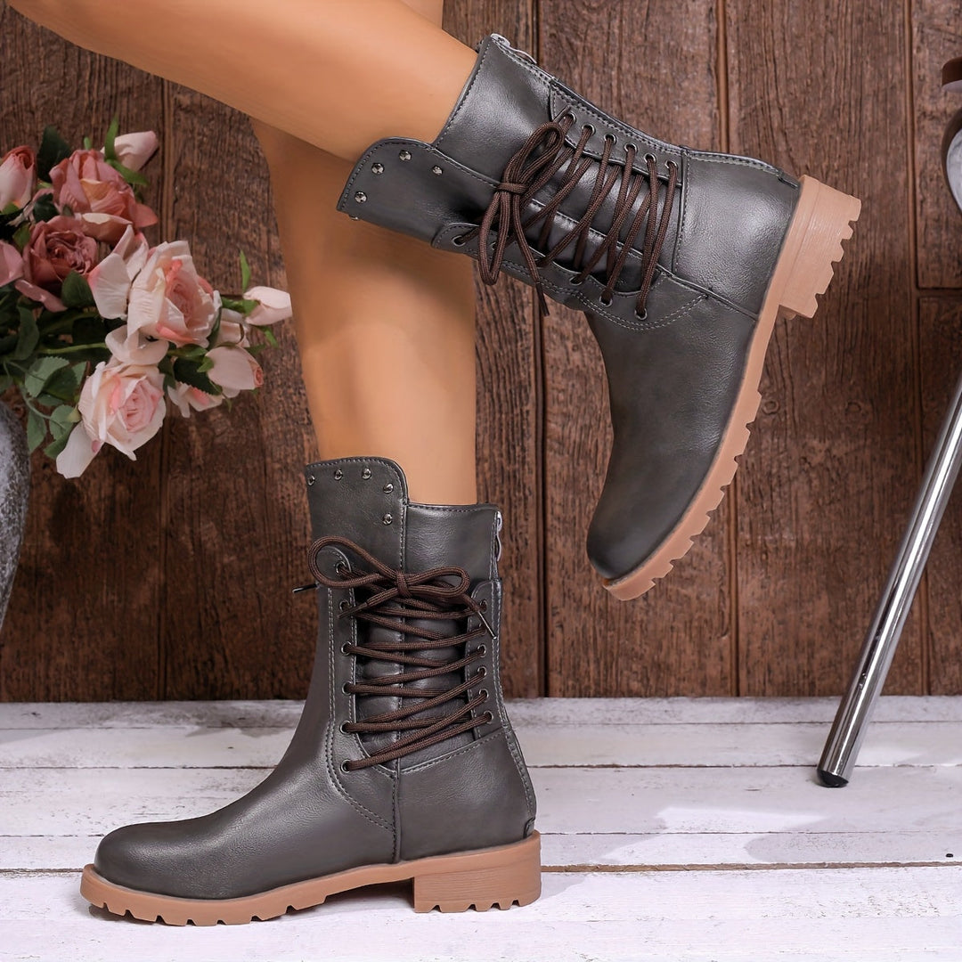 Britta | Damen Schnürstiefel Schwarz mit Blockabsatz - Black - Image 4