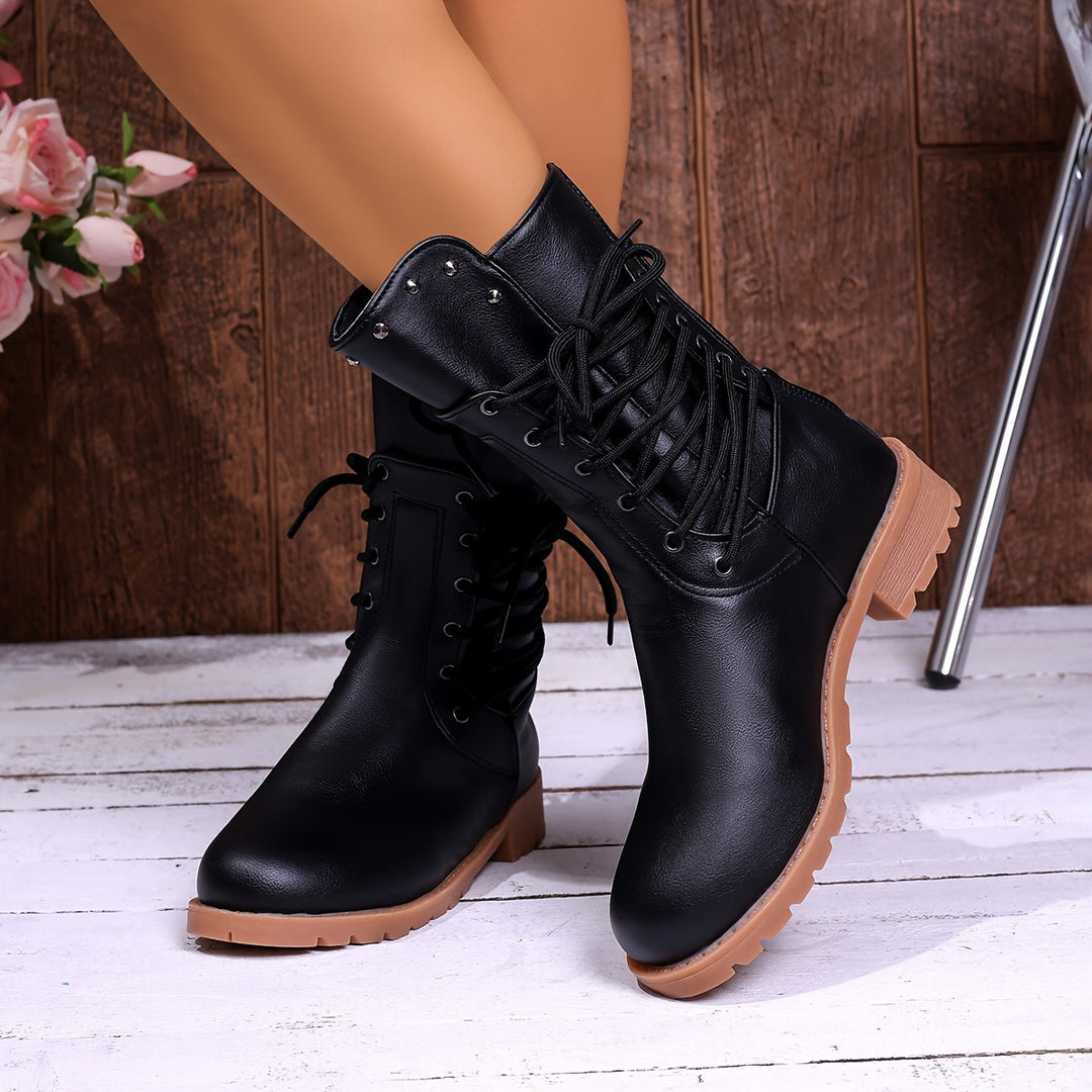 Britta | Damen Schnürstiefel Schwarz mit Blockabsatz - Black - Image 5