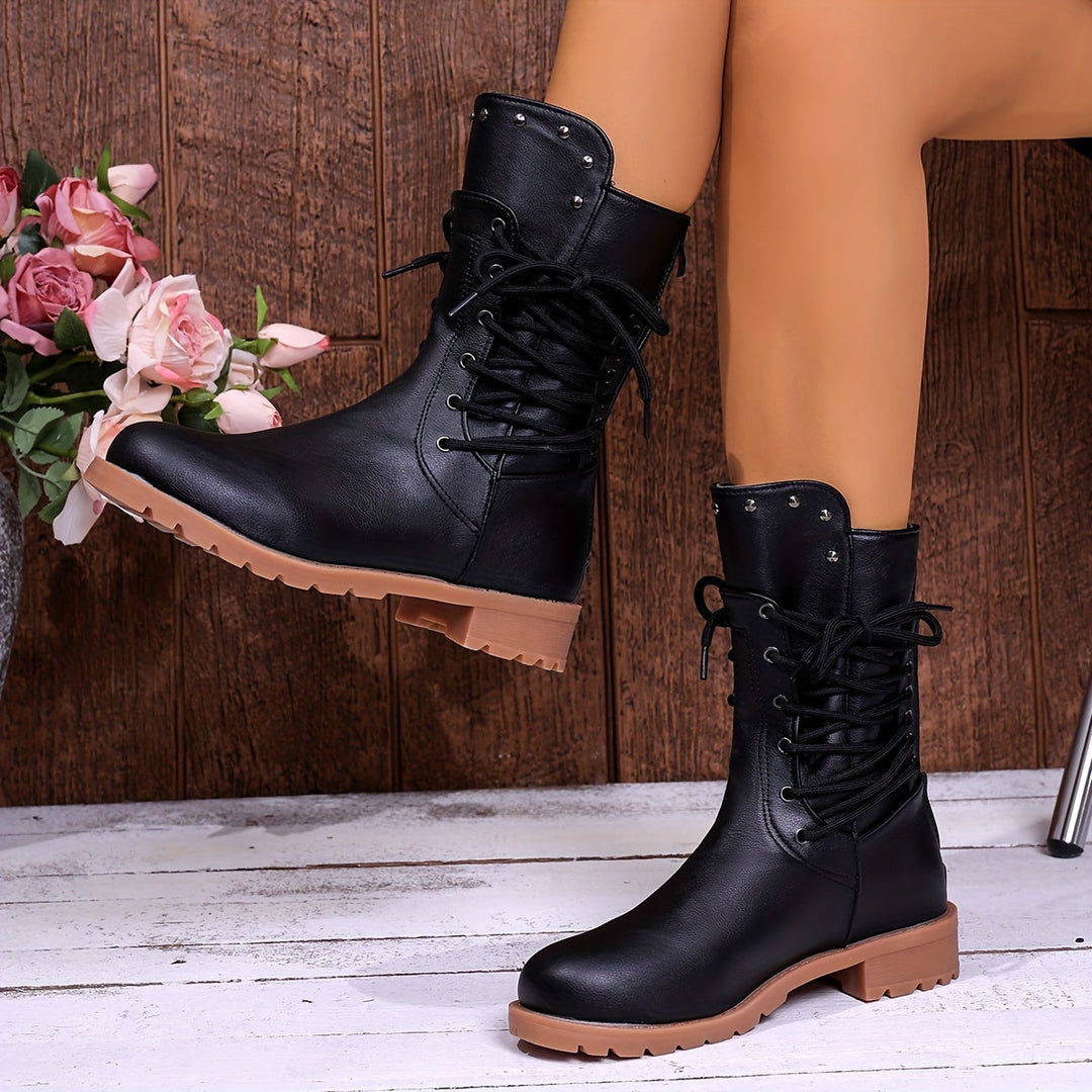 Britta | Damen Schnürstiefel Schwarz mit Blockabsatz - Black - Image 6