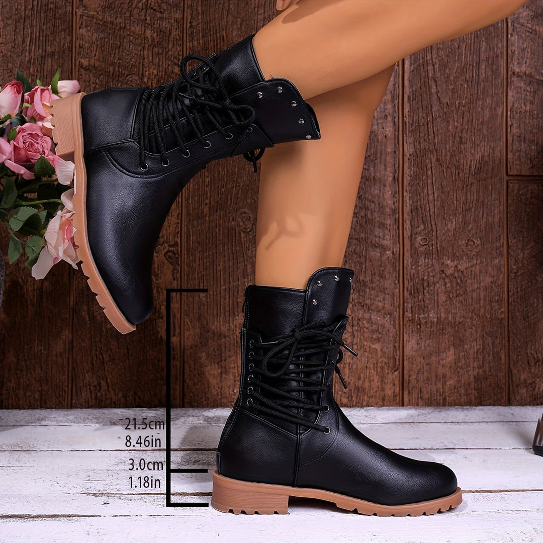 Britta | Damen Schnürstiefel Schwarz mit Blockabsatz - Black - Image 8