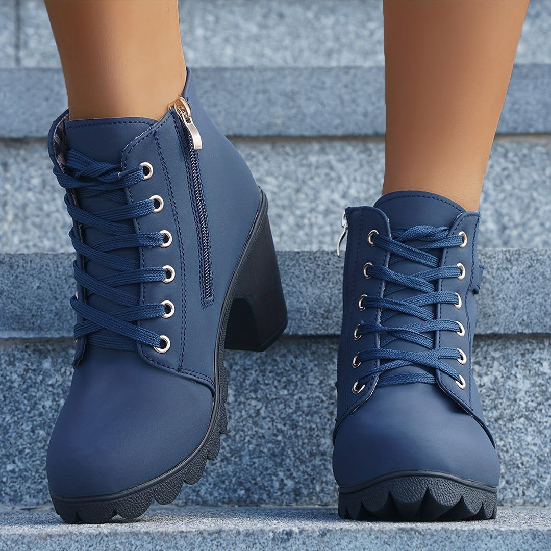 Britta | Damen Schnürstiefelette mit Blockabsatz, 68 Zeichen - Navy - Image 1