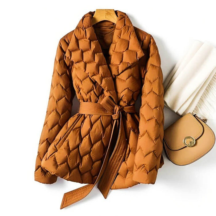 Britta | Damen Steppjacke mit Gürtel Herbst Winter - Camel - Image 1