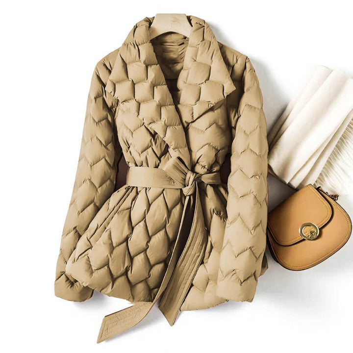Britta | Damen Steppjacke mit Gürtel Herbst Winter - Camel - Image 4