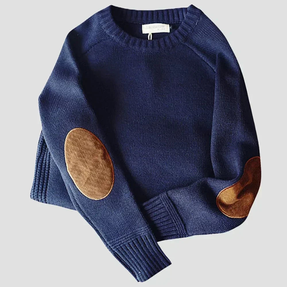 Emil | Herren pullover Rundhals Ellenbogenpatches Winterpullover