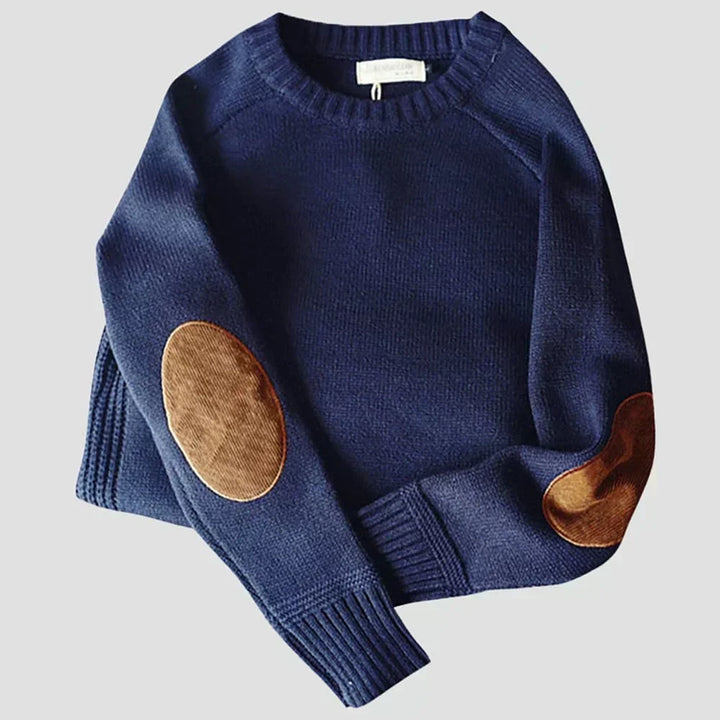 Emil | Herren pullover Rundhals Ellenbogenpatches Winterpullover