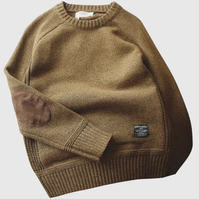 Emil | Herren pullover Rundhals Ellenbogenpatches Winterpullover