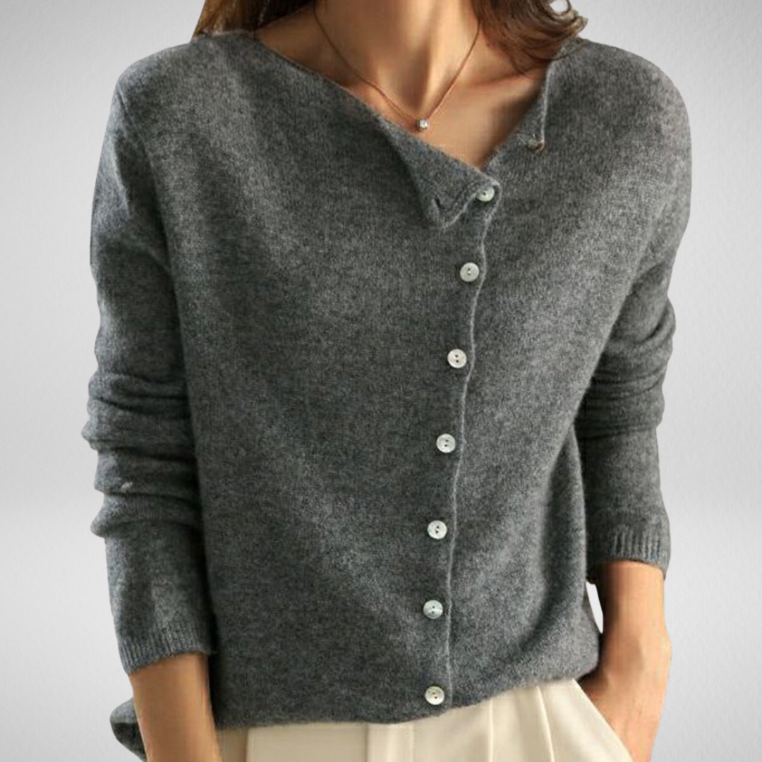 Brunella | Damen Strickjacke mit Knöpfen - Dark Grey - Image 1