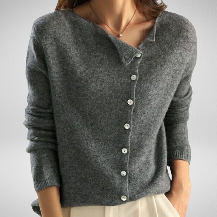 Brunella | Damen Strickjacke mit Knöpfen - Dark Grey - Image 1