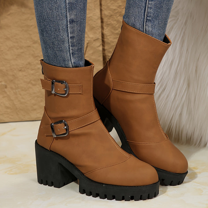 Brunhild | Damen Ankle Boot mit Blockabsatz, 68 Zeichen - Camel - Image 6