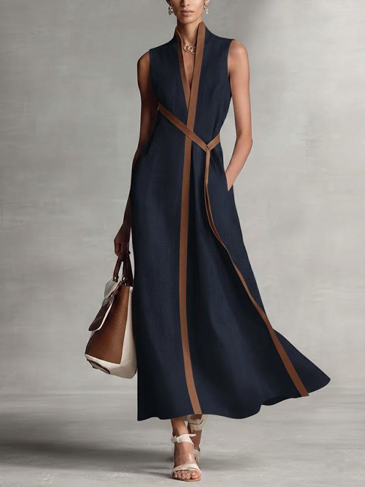 Brunhild | Damen Ärmelloses Wickelkleid Midi - Dark Blue - Image 1