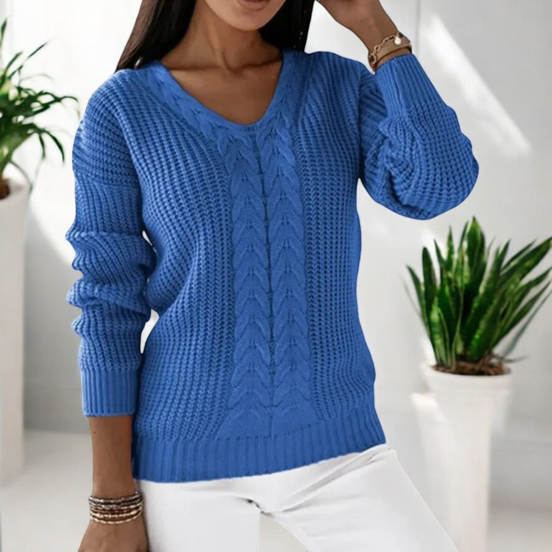 Brunhild | Damen Strickpullover mit Zopfmuster - Blue - Image 1