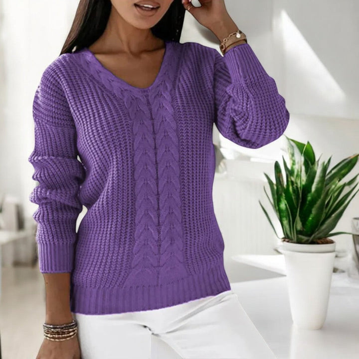 Brunhild | Damen Strickpullover mit Zopfmuster - Blue - Image 3