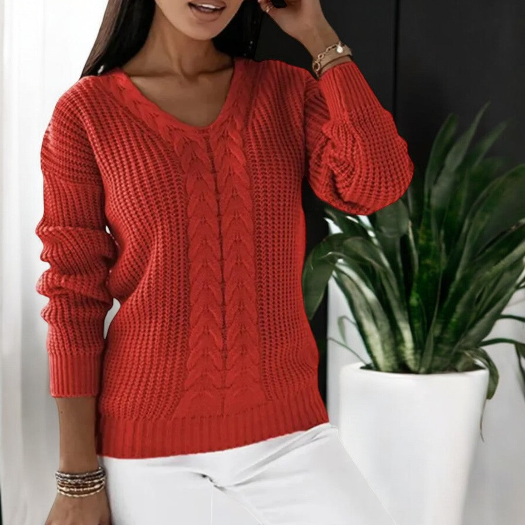 Brunhild | Damen Strickpullover mit Zopfmuster - Blue - Image 4