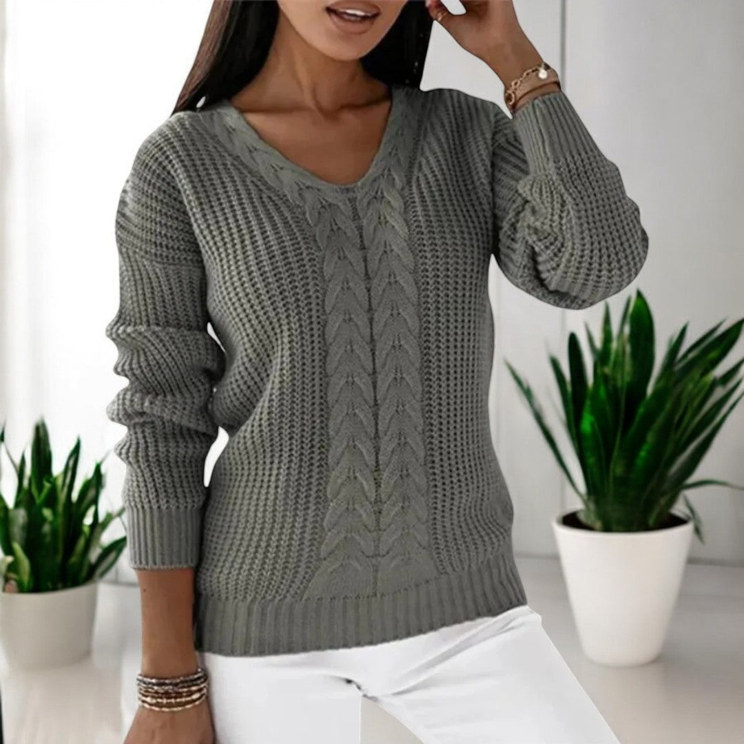 Brunhild | Damen Strickpullover mit Zopfmuster - Blue - Image 6