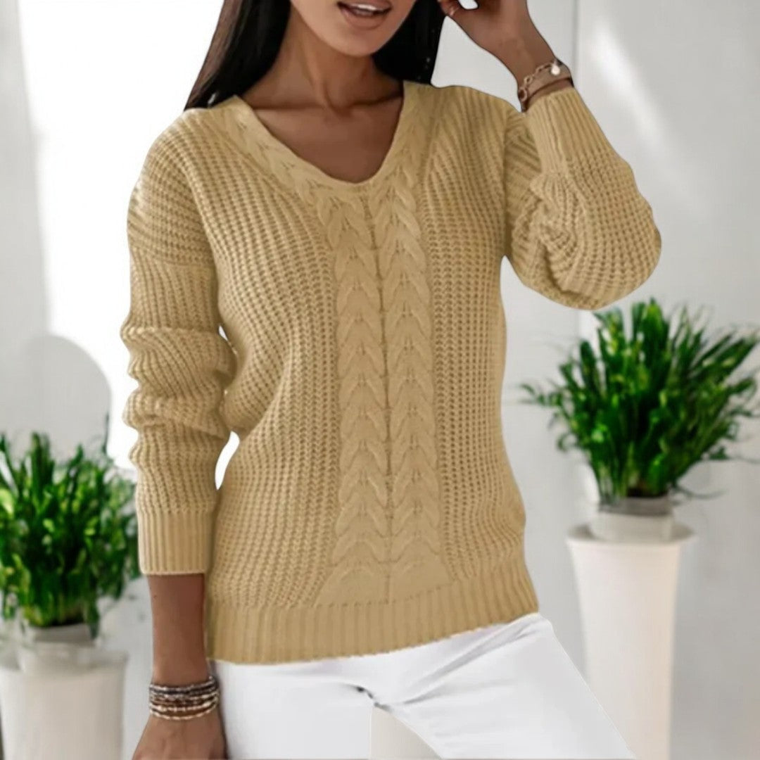 Brunhild | Damen Strickpullover mit Zopfmuster - Blue - Image 7