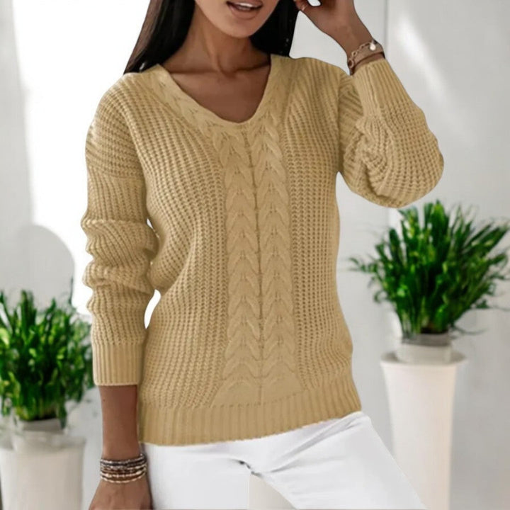 Brunhild | Damen Strickpullover mit Zopfmuster - Blue - Image 7