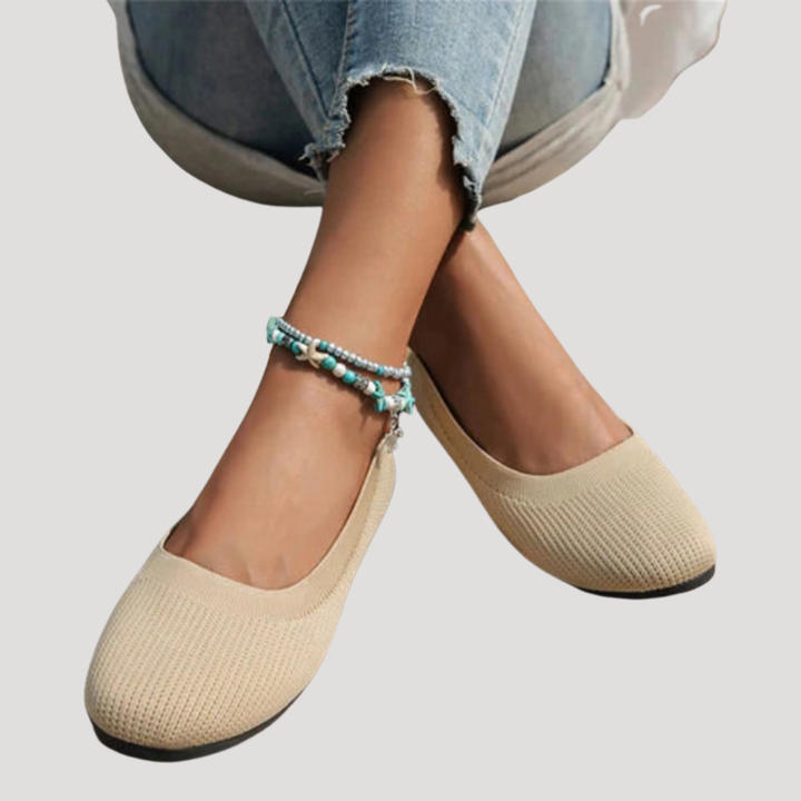 Brunhilde | Damen Gestrickte Slip-On Ballerinas - Beige - Image 2