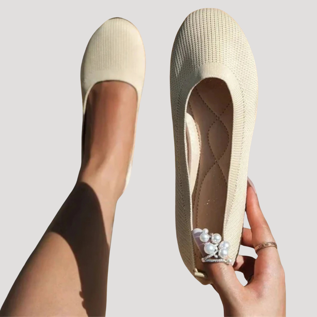 Brunhilde | Damen Gestrickte Slip-On Ballerinas - Beige - Image 3