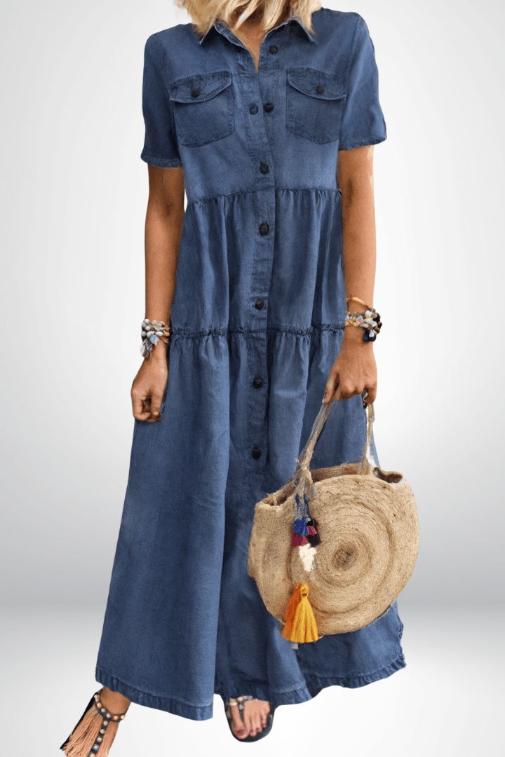 Brunhilde | Damen Jeanskleid Maxikleid mit Knopfleiste - Blue - Image 1