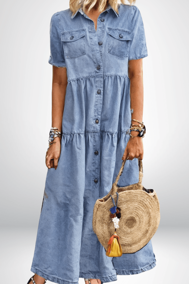 Brunhilde | Damen Jeanskleid Maxikleid mit Knopfleiste - Blue - Image 2