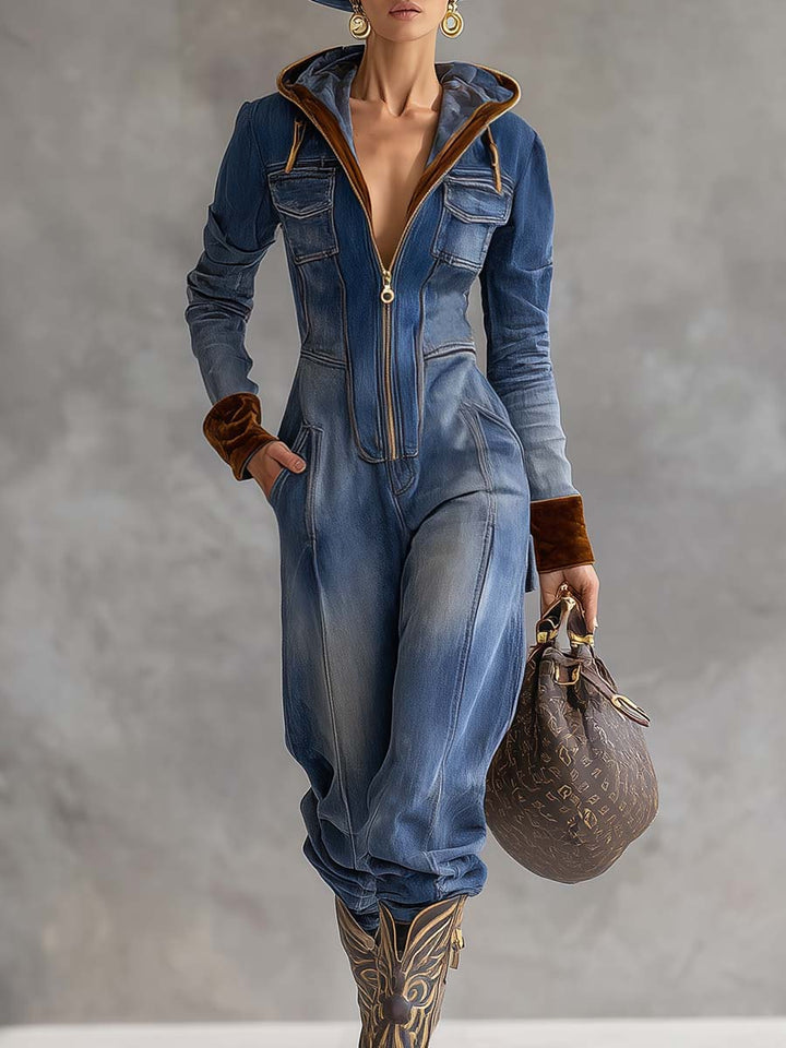 Brunhilde | Damen Kapuzen Jumpsuit mit Reißverschluss - Blue - Image 1