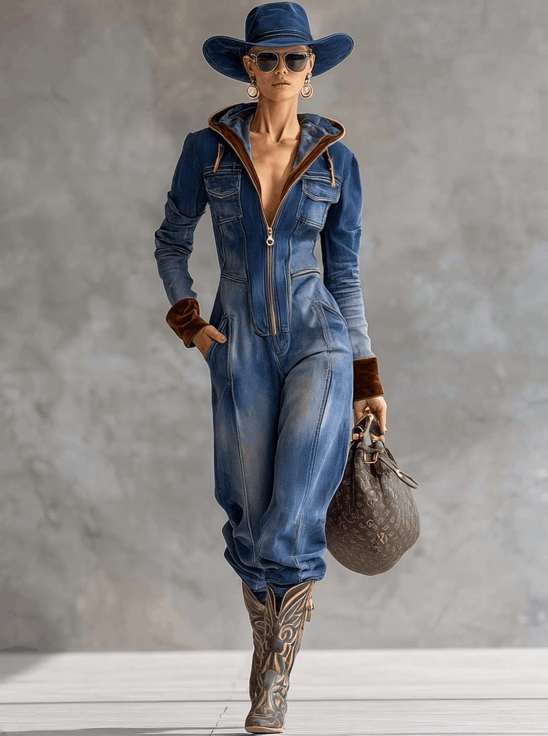 Brunhilde | Damen Kapuzen Jumpsuit mit Reißverschluss - Blue - Image 2