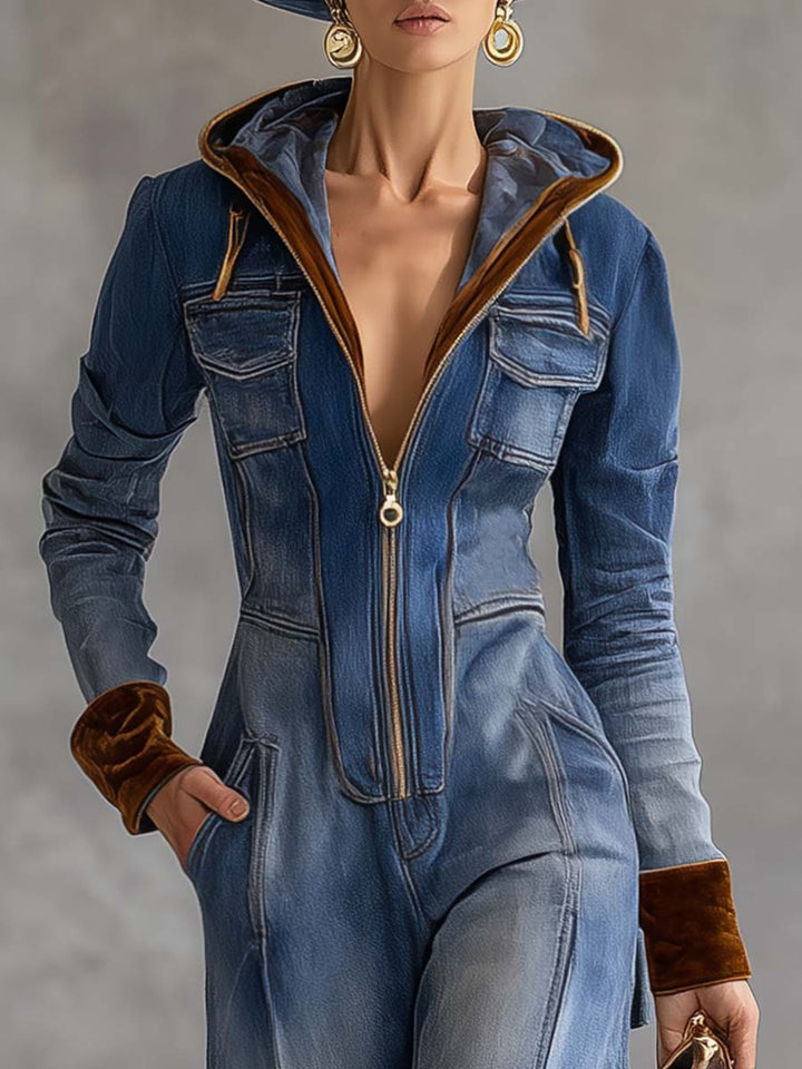 Brunhilde | Damen Kapuzen Jumpsuit mit Reißverschluss - Blue - Image 4