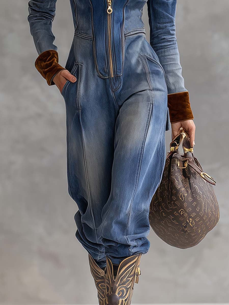 Brunhilde | Damen Kapuzen Jumpsuit mit Reißverschluss - Blue - Image 5