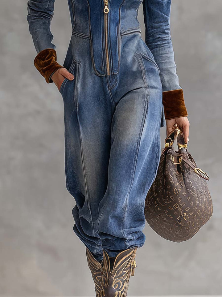 Brunhilde | Damen Kapuzen Jumpsuit mit Reißverschluss - Blue - Image 5