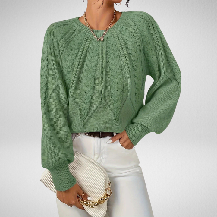 Brunhilde | Damen Strickpullover mit Zopfmuster - Sage - Image 1